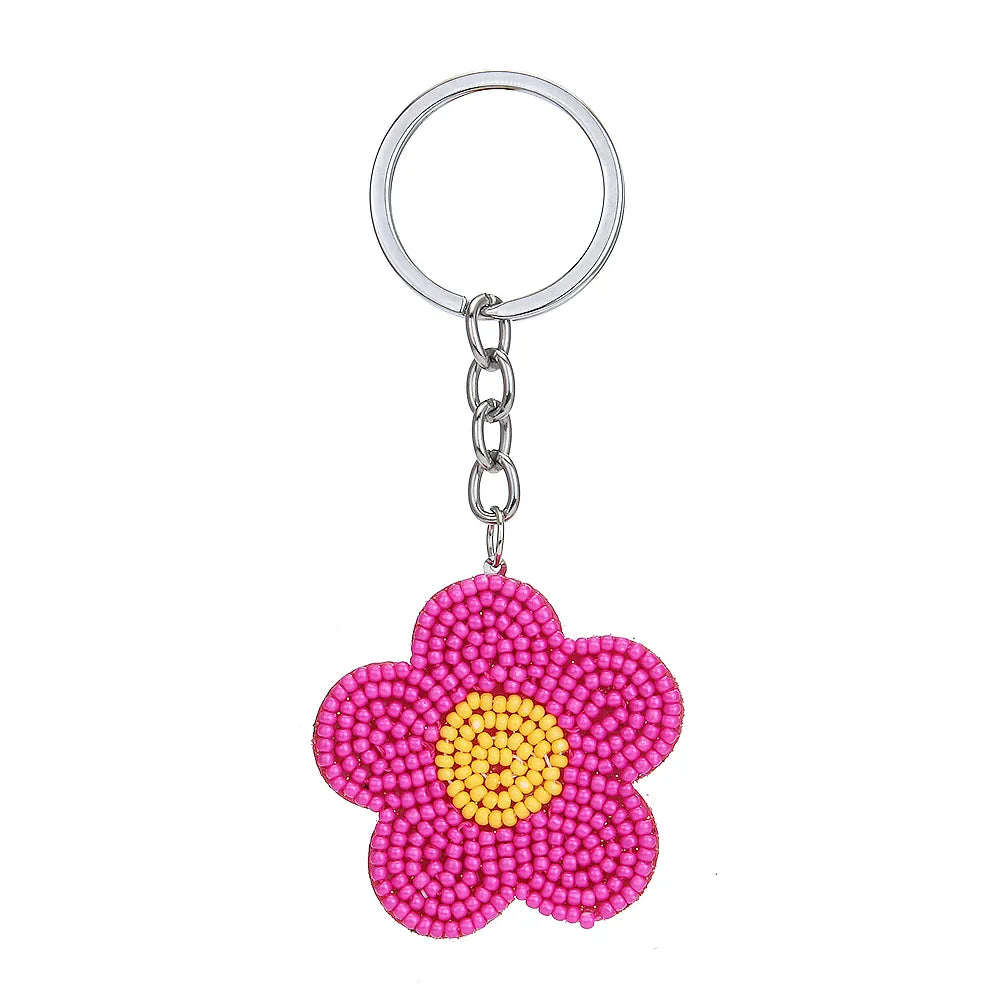 Sweet Simple Style Flower 304 Stainless Steel Nonwoven Glass Beaded Unisex Bag Pendant Keychain