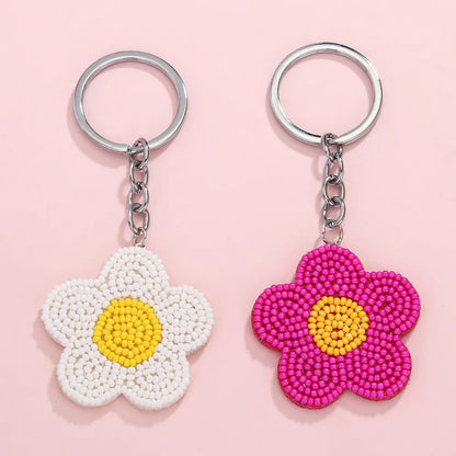 Sweet Simple Style Flower 304 Stainless Steel Nonwoven Glass Beaded Unisex Bag Pendant Keychain