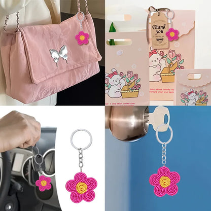 Sweet Simple Style Flower 304 Stainless Steel Nonwoven Glass Beaded Unisex Bag Pendant Keychain