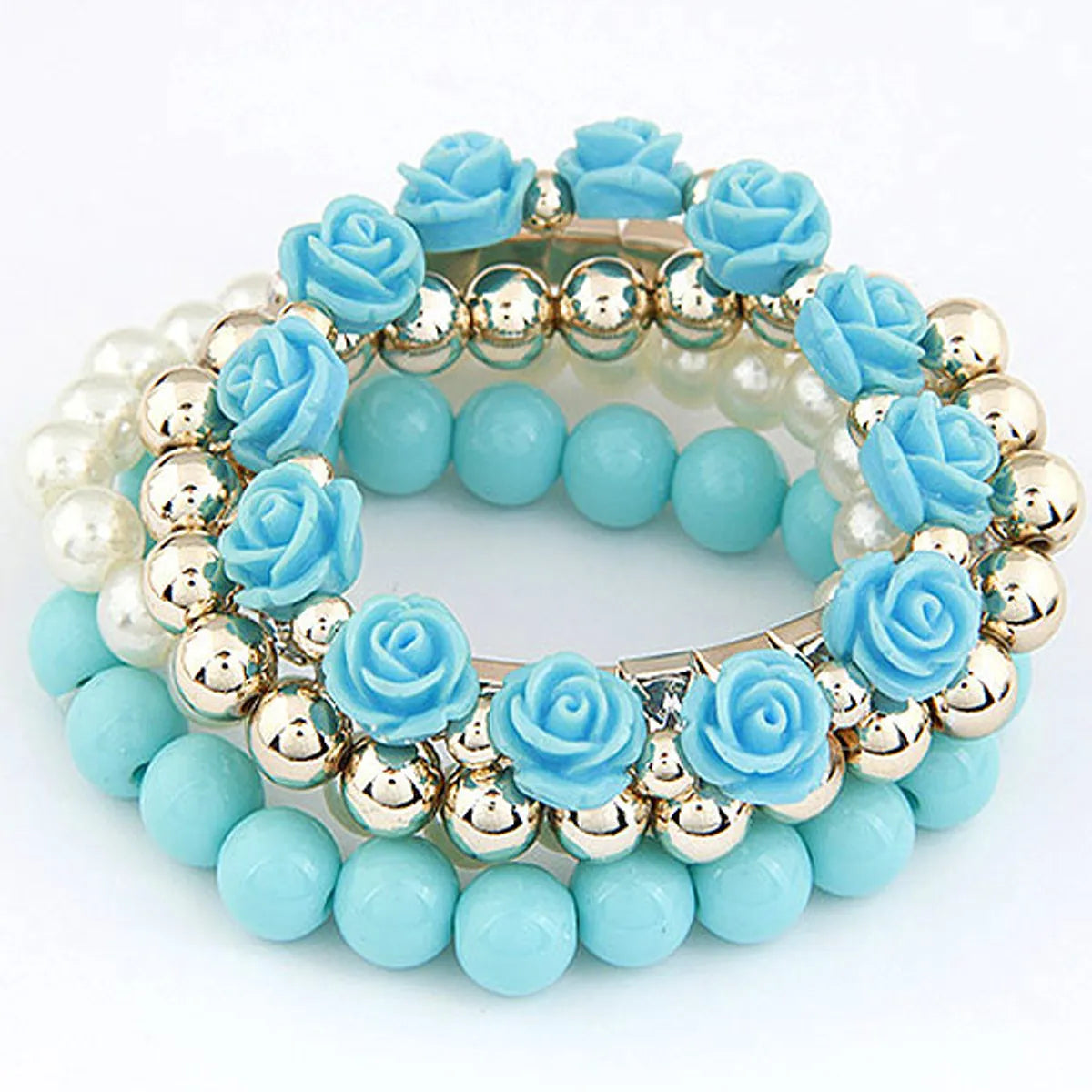 Sweet Simple Style Flower Alloy Resin Beaded Inlay Rhinestones Women's Bracelets