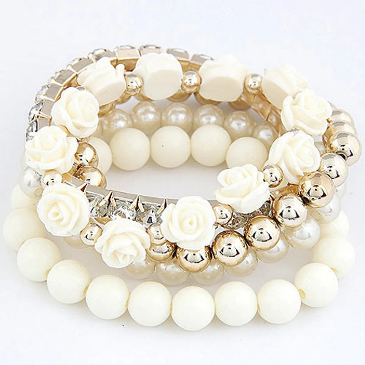 Sweet Simple Style Flower Alloy Resin Beaded Inlay Rhinestones Women's Bracelets