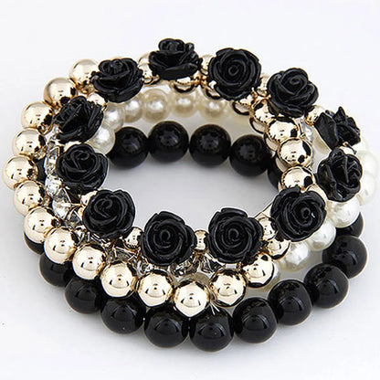 Sweet Simple Style Flower Alloy Resin Beaded Inlay Rhinestones Women's Bracelets