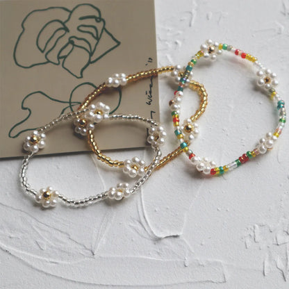 Sweet Simple Style Flower Beaded Imitation Pearl Women'S Bracelets