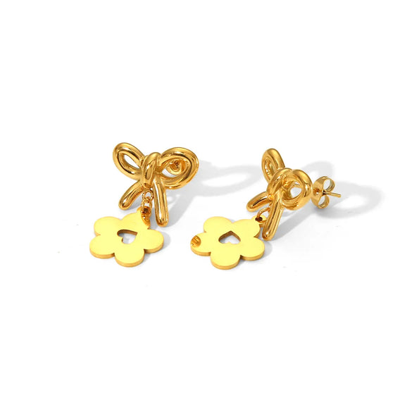 Sweet Simple Style Flower Bow Knot 304 Stainless Steel 18K Gold Plated Women'S Earrings Necklace
