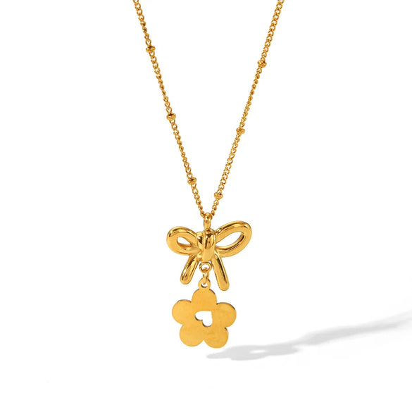 Sweet Simple Style Flower Bow Knot 304 Stainless Steel 18K Gold Plated Women'S Earrings Necklace