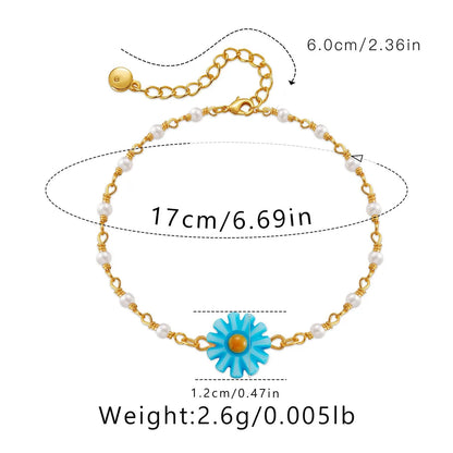 Sweet Simple Style Flower Imitation Pearl Resin Copper Wholesale Bracelets