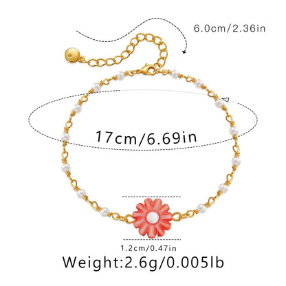 Sweet Simple Style Flower Imitation Pearl Resin Copper Wholesale Bracelets