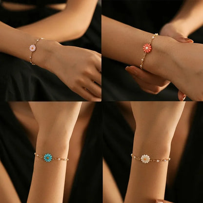 Sweet Simple Style Flower Imitation Pearl Resin Copper Wholesale Bracelets