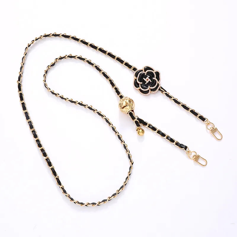 Sweet Simple Style Flower Pu Leather Enamel Inlay Pearl Bag Pendant Mobile Phone Chain