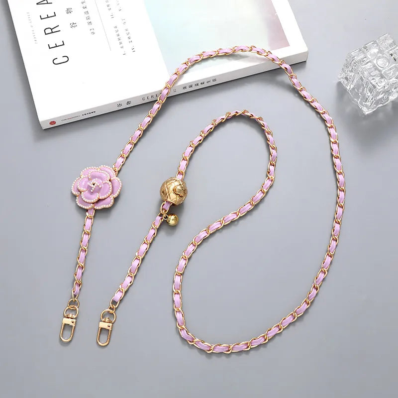 Sweet Simple Style Flower Pu Leather Enamel Inlay Pearl Bag Pendant Mobile Phone Chain