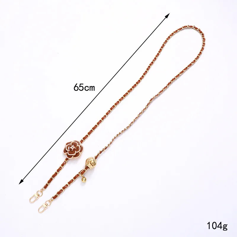 Sweet Simple Style Flower Pu Leather Enamel Inlay Pearl Bag Pendant Mobile Phone Chain