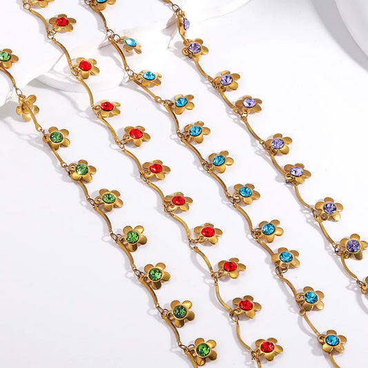 Sweet Simple Style Flower Stainless Steel Plating Inlay Zircon 18k Gold Plated Bracelets