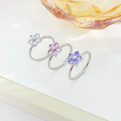 Sweet Simple Style Flower Stainless Steel Plating Inlay Zircon White Gold Plated Gold Plated Rings