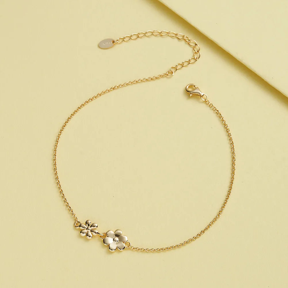 Sweet Simple Style Flower Sterling Silver Polishing 14K Gold Plated White Gold Plated Women'S Anklet