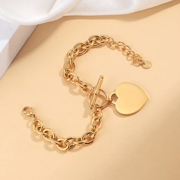 Sweet Simple Style Heart Shape 304 Stainless Steel 14K Gold Plated Bracelets In Bulk