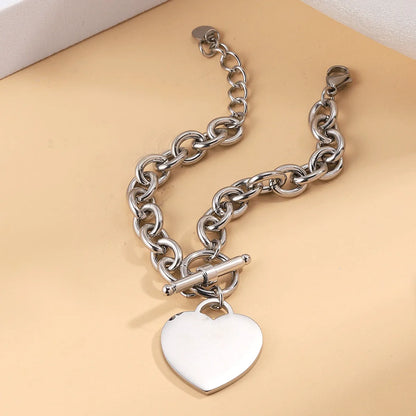 Sweet Simple Style Heart Shape 304 Stainless Steel 14K Gold Plated Bracelets In Bulk