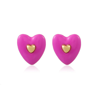 1 Pair Sweet Simple Style Heart Shape Enamel Plating Alloy Ear Studs