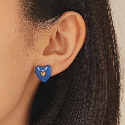 1 Pair Sweet Simple Style Heart Shape Enamel Plating Alloy Ear Studs