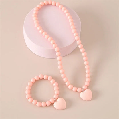 Sweet Simple Style Heart Shape Arylic Resin Beaded Girl'S Necklace