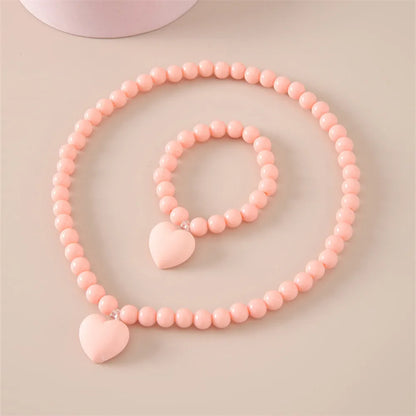 Sweet Simple Style Heart Shape Arylic Resin Beaded Girl'S Necklace