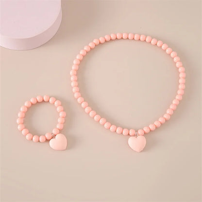 Sweet Simple Style Heart Shape Arylic Resin Beaded Girl'S Necklace