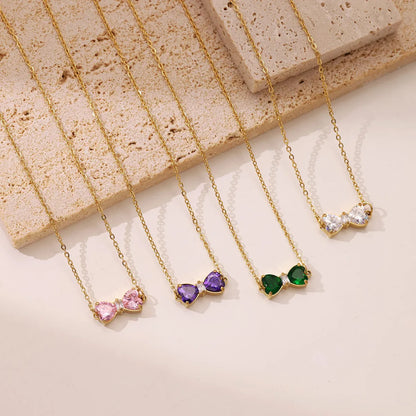 Sweet Simple Style Heart Shape Bow Knot Stainless Steel Plating Inlay Zircon White Gold Plated Gold Plated Pendant Necklace