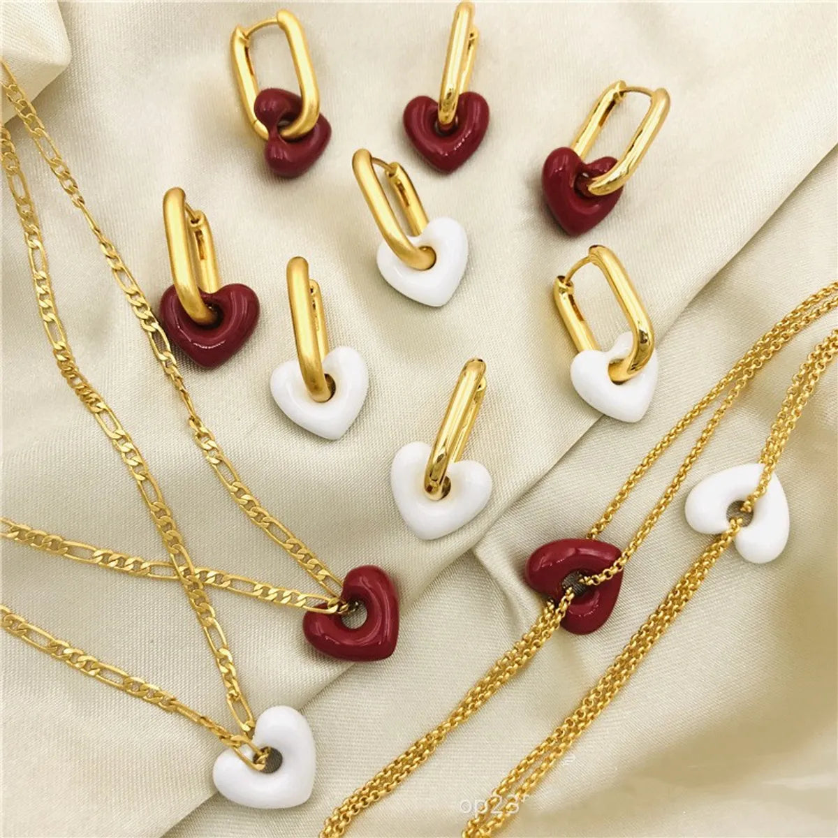 Sweet Simple Style Heart Shape Copper Brass Drip Glazed Plating Bracelets Earrings Necklace