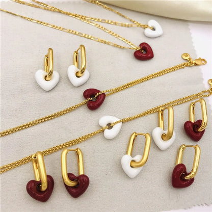 Sweet Simple Style Heart Shape Copper Brass Drip Glazed Plating Bracelets Earrings Necklace