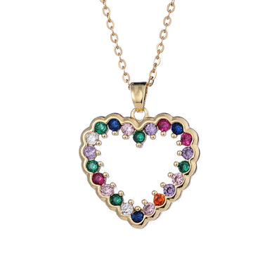 Sweet Simple Style Heart Shape Copper Plating Hollow Out Inlay Zircon Gold Plated Pendant Necklace