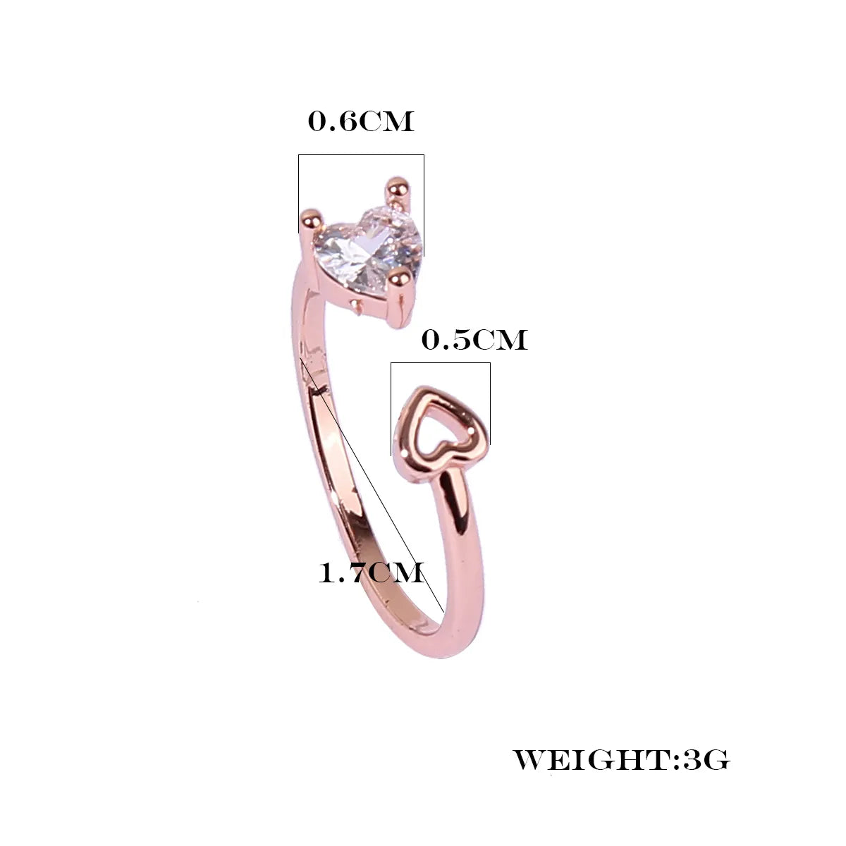 Sweet Simple Style Heart Shape Copper Plating Inlay Zircon Rose Gold Plated White Gold Plated Open Rings Rings