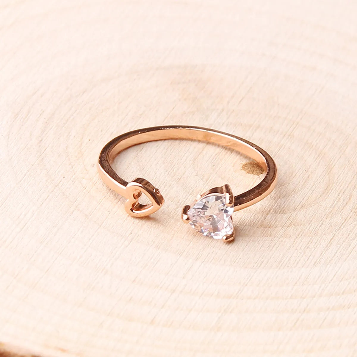 Sweet Simple Style Heart Shape Copper Plating Inlay Zircon Rose Gold Plated White Gold Plated Open Rings Rings