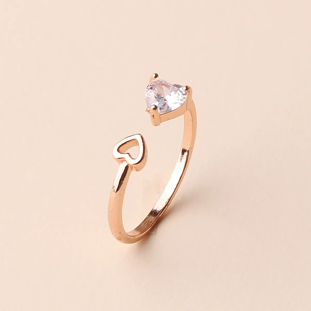 Sweet Simple Style Heart Shape Copper Plating Inlay Zircon Rose Gold Plated White Gold Plated Open Rings Rings