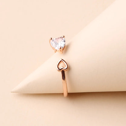 Sweet Simple Style Heart Shape Copper Plating Inlay Zircon Rose Gold Plated White Gold Plated Open Rings Rings