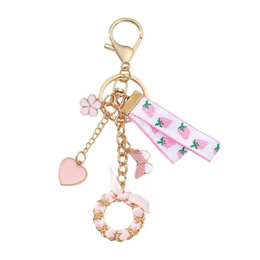 Sweet Simple Style Heart Shape Flower Alloy Enamel Inlay Pearl Keychain