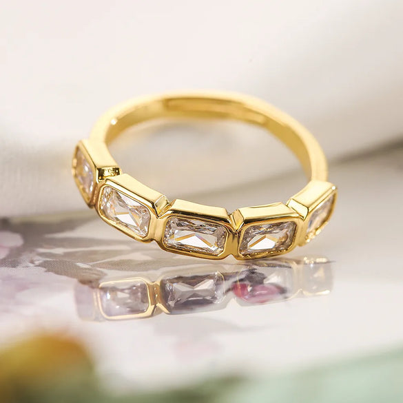 Sweet Simple Style Heart Shape Rectangle 18k Gold Plated Zircon Copper Wholesale Open Ring