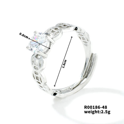 Copper Rhodium Plated Sweet Simple Style Plating Inlay Heart Shape Rectangle Zircon Open Rings