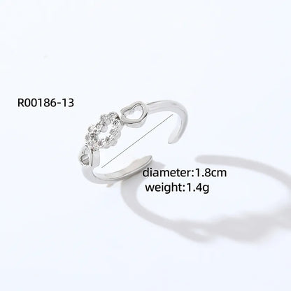 Copper Rhodium Plated Sweet Simple Style Plating Inlay Heart Shape Rectangle Zircon Open Rings