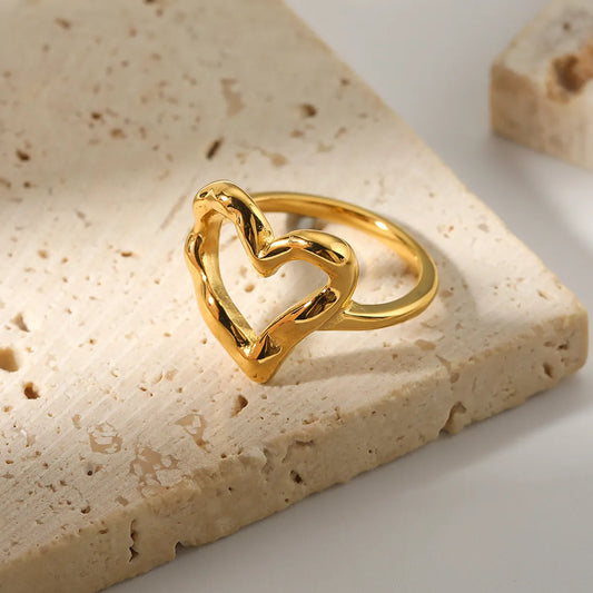 Sweet Simple Style Heart Shape Stainless Steel 18k Gold Plated Rings In Bulk