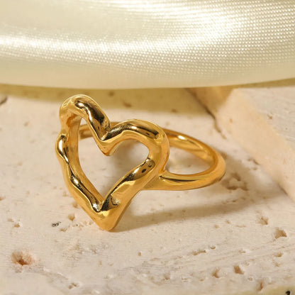 Sweet Simple Style Heart Shape Stainless Steel 18k Gold Plated Rings In Bulk