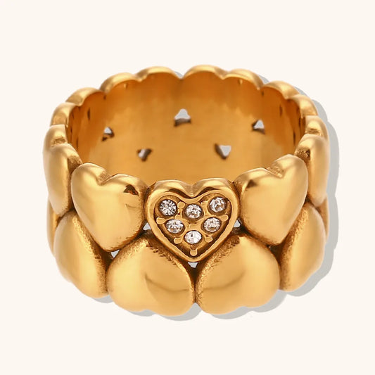 Sweet Simple Style Heart Shape Stainless Steel Plating Inlay Zircon 18k Gold Plated Women'S Rings