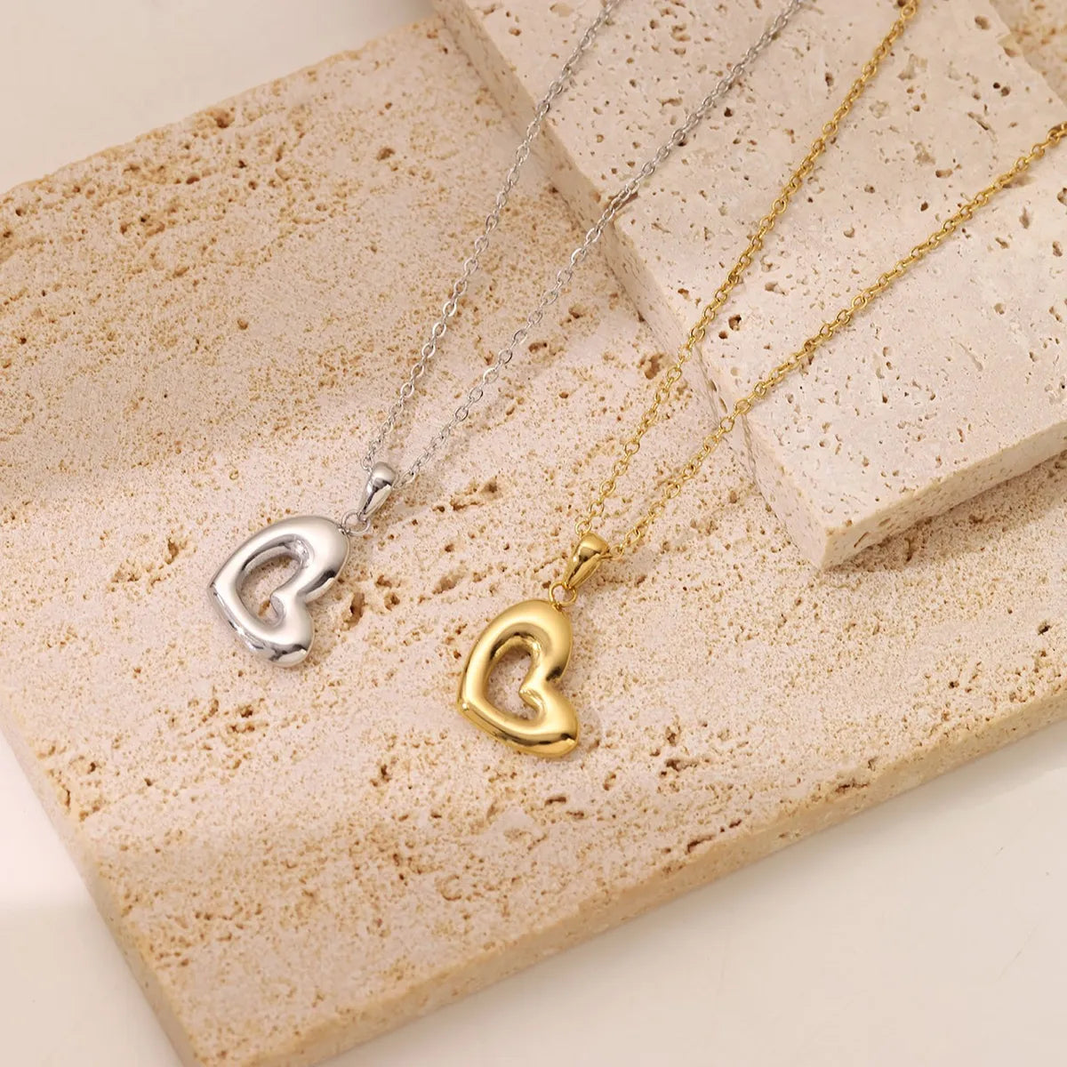 Sweet Simple Style Heart Shape Stainless Steel Plating White Gold Plated Gold Plated Pendant Necklace