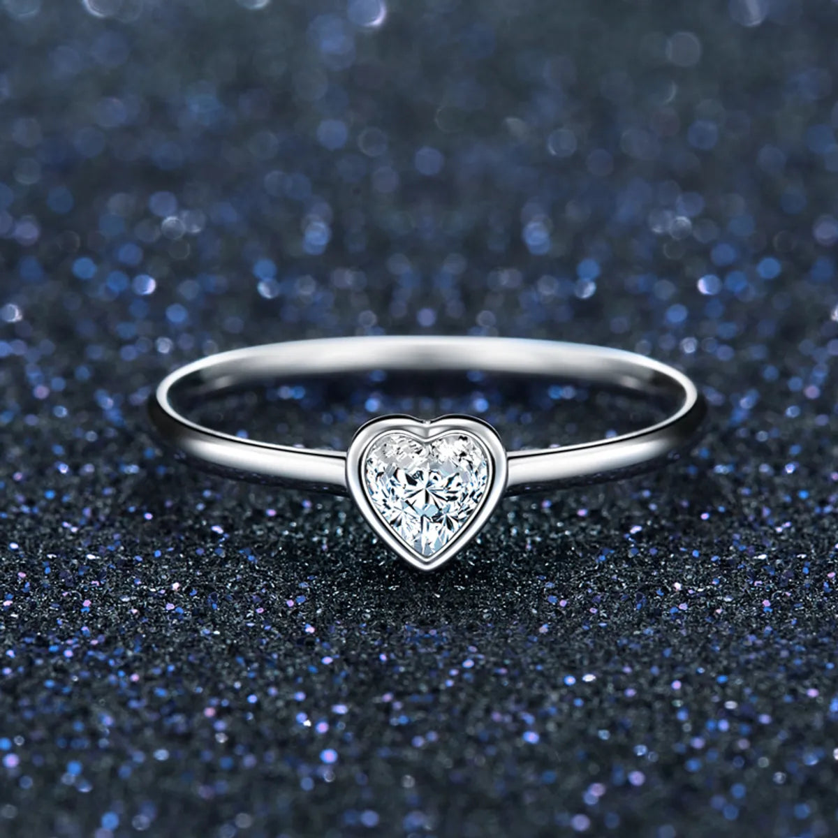 Sweet Simple Style Heart Shape Sterling Silver Plating Inlay Zircon Rhodium Plated Rings