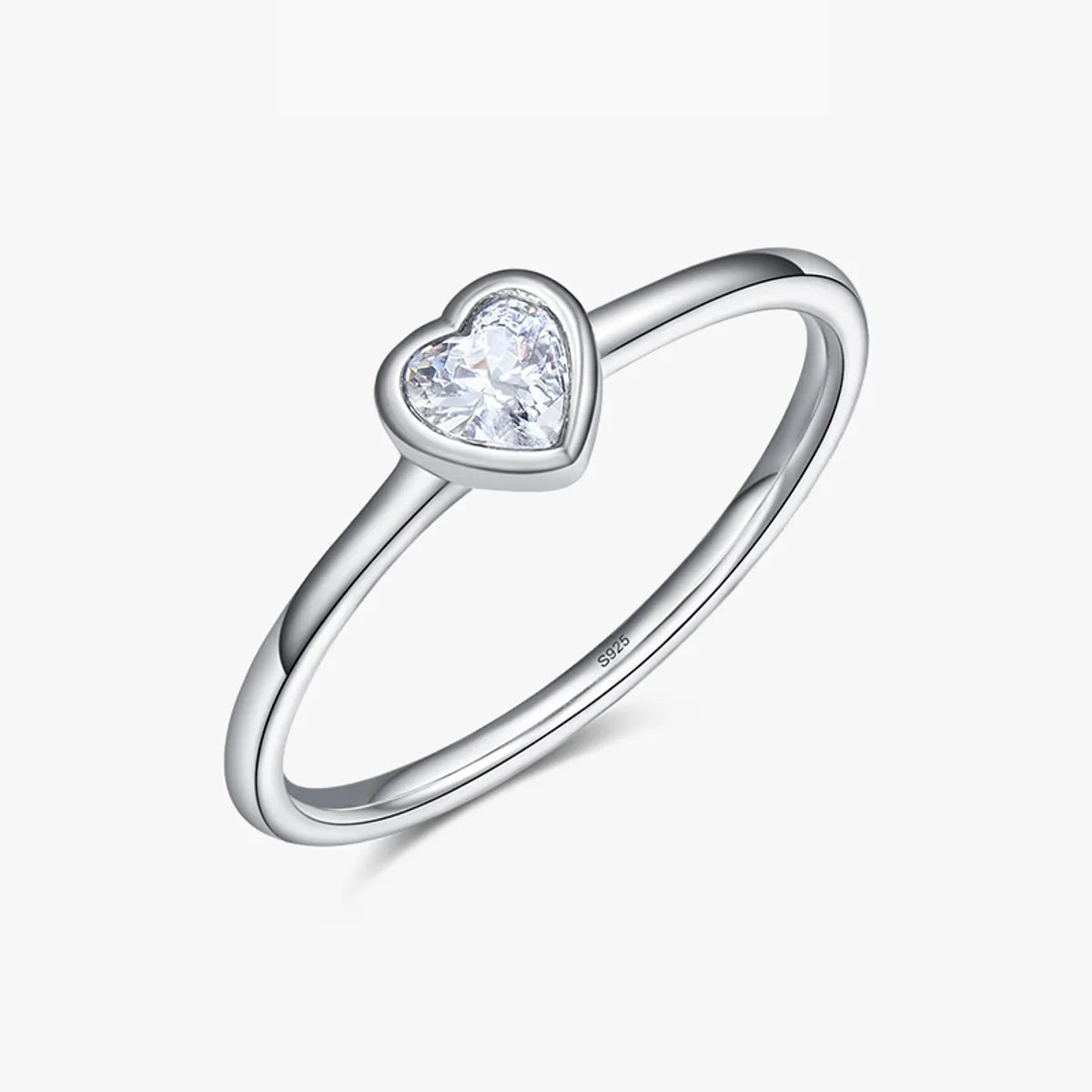 Sweet Simple Style Heart Shape Sterling Silver Plating Inlay Zircon Rhodium Plated Rings