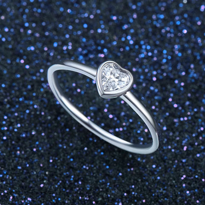 Sweet Simple Style Heart Shape Sterling Silver Plating Inlay Zircon Rhodium Plated Rings