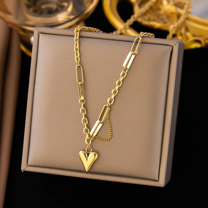 Wholesale Jewelry Sweet Simple Style Heart Shape 304 Stainless Steel 18K Gold Plated Plating Chain Bracelets Necklace