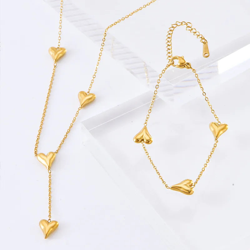 Wholesale Jewelry Sweet Simple Style Heart Shape 304 Stainless Steel 18K Gold Plated Bracelets Necklace