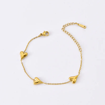 Wholesale Jewelry Sweet Simple Style Heart Shape 304 Stainless Steel 18K Gold Plated Bracelets Necklace