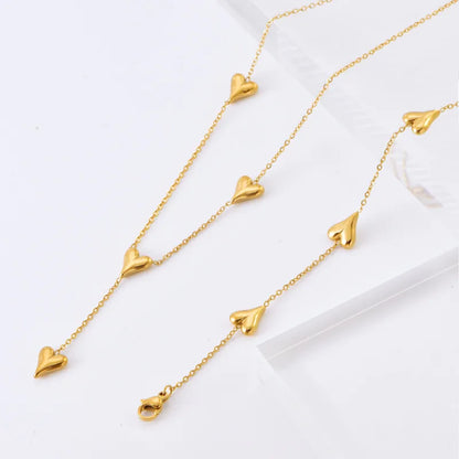 Wholesale Jewelry Sweet Simple Style Heart Shape 304 Stainless Steel 18K Gold Plated Bracelets Necklace