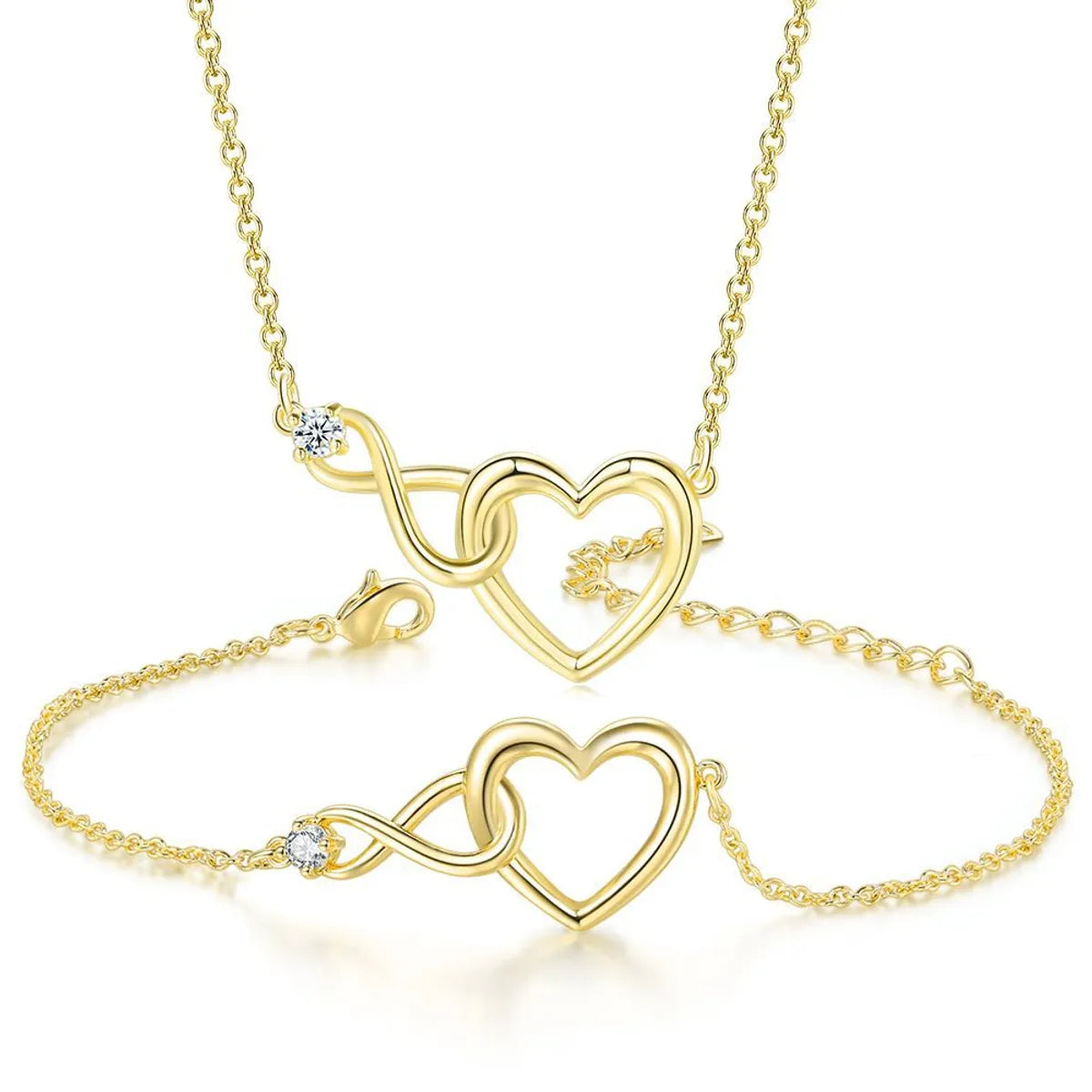 Sweet Simple Style Infinity Heart Shape Copper Inlay Zircon Bracelets Necklace