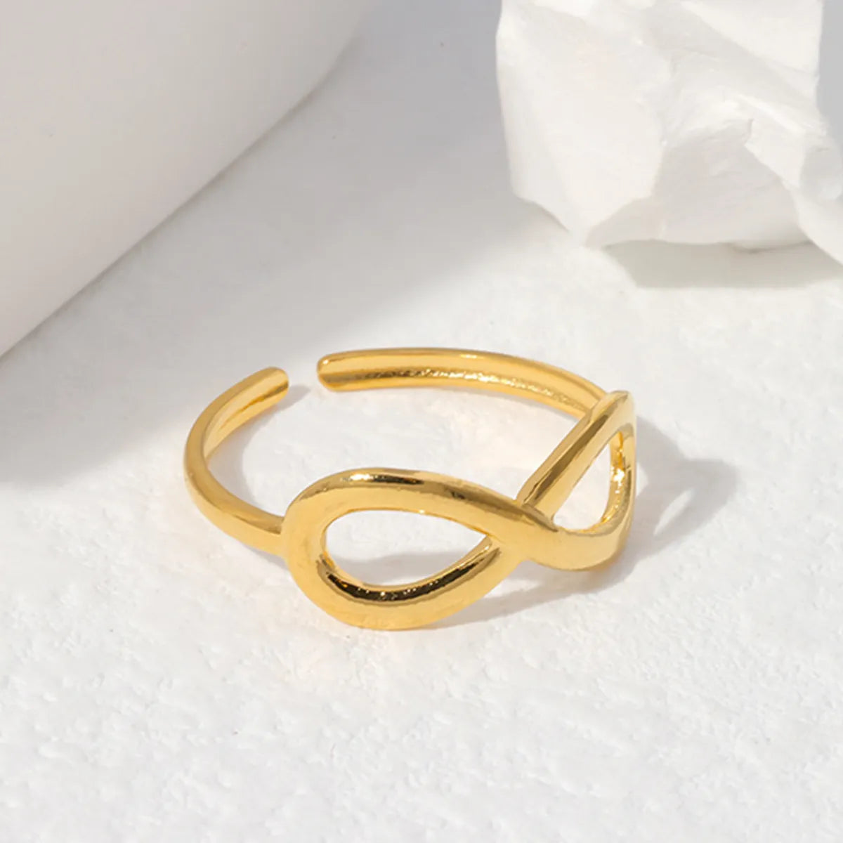 304 Stainless Steel 18K Gold Plated Sweet Simple Style Plating Hollow Out Infinity Open Rings